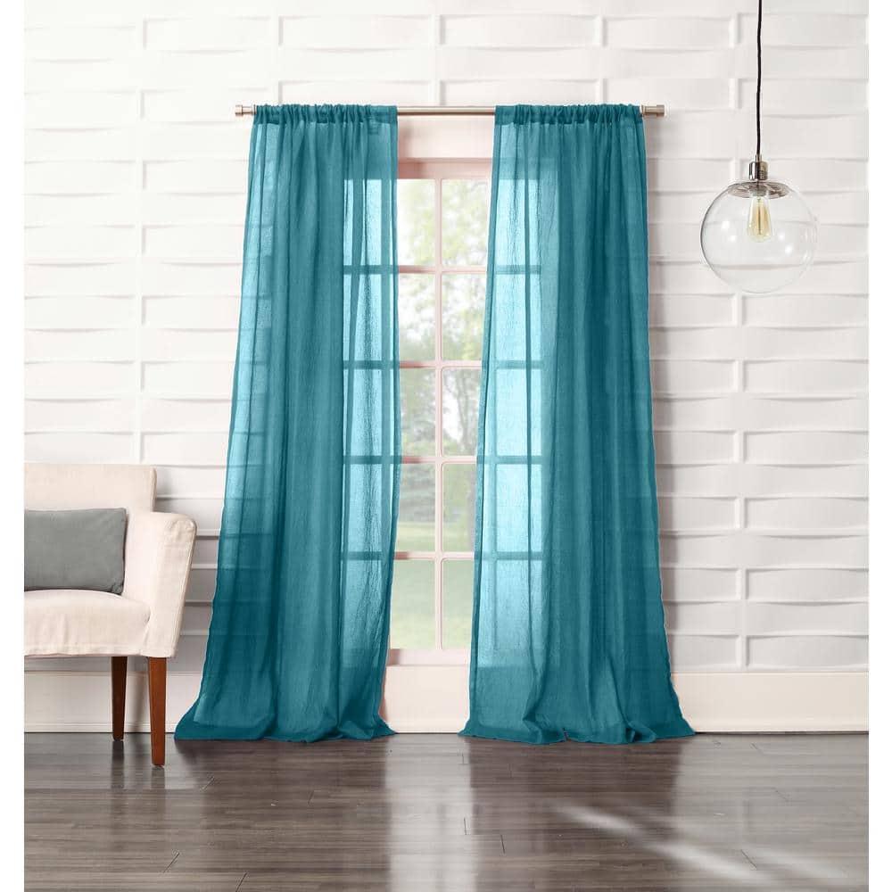 50"x95" No. 918 Sheer Avril Crushed Texture Rod Pocket Curtain Panel Marine: Sheer Curtain Panel, Polyester, 1 Piece