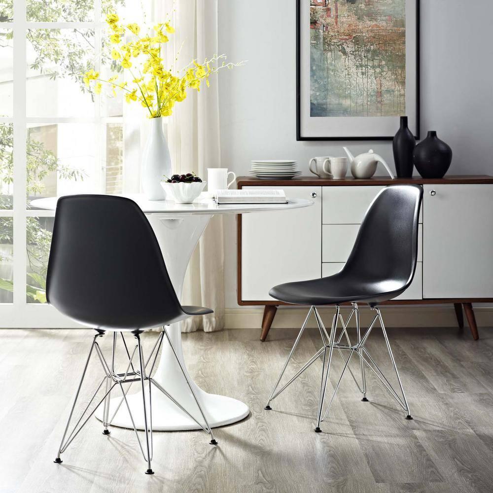 Modway Paris Modern Steel Metal Dining Side Chair in Black Finish