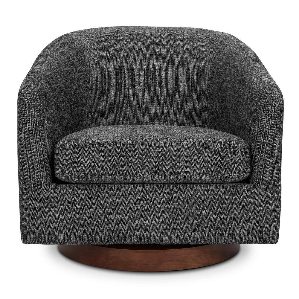 Nereus Dark Gray Fabric Swivel Accent Arm Chair with Wood Base