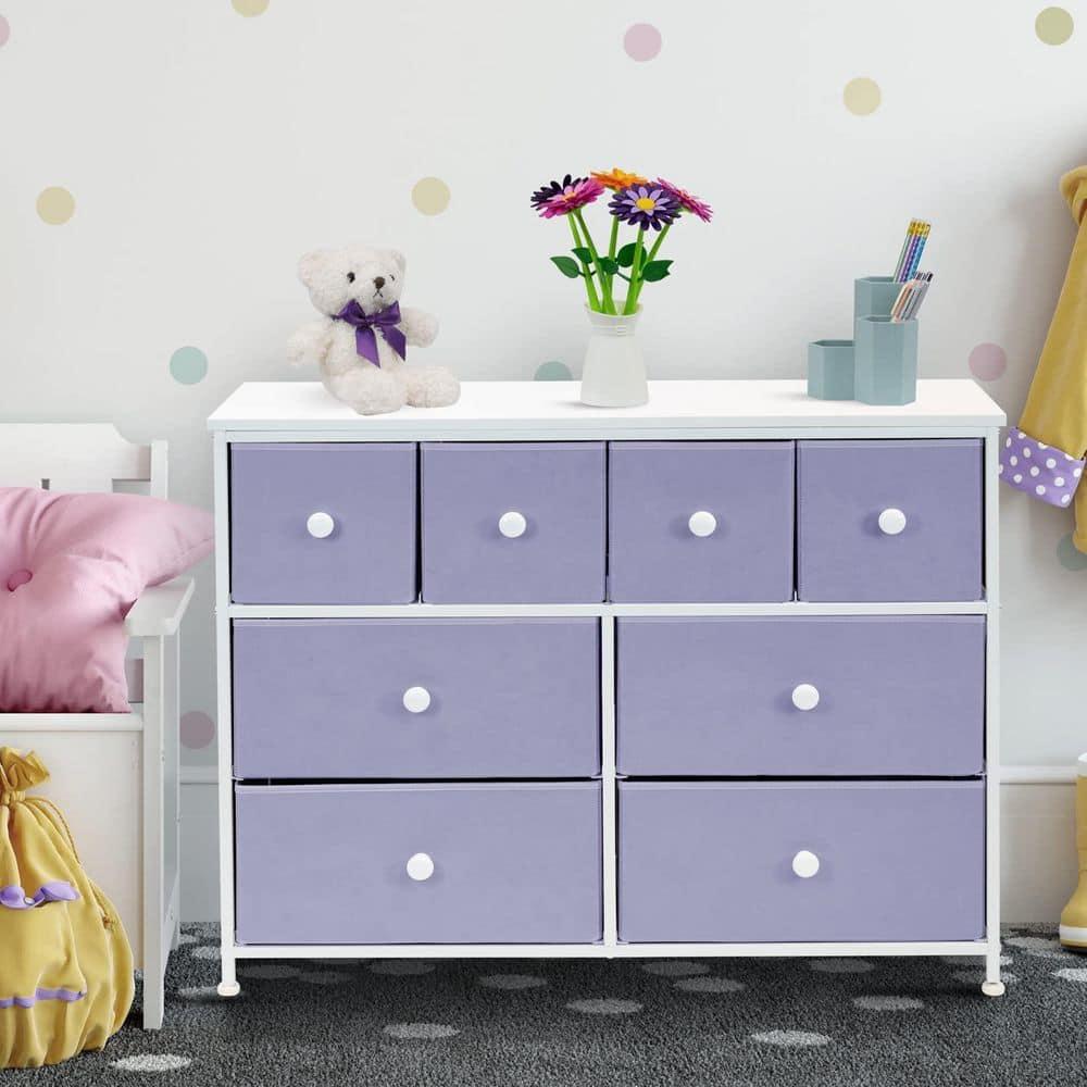 Drawer Purple Dresser Steel Frame Wood Top Easy Pull Fabric Bins 11.81 in. L x 39.37 in. W x 30.7 in. H 8