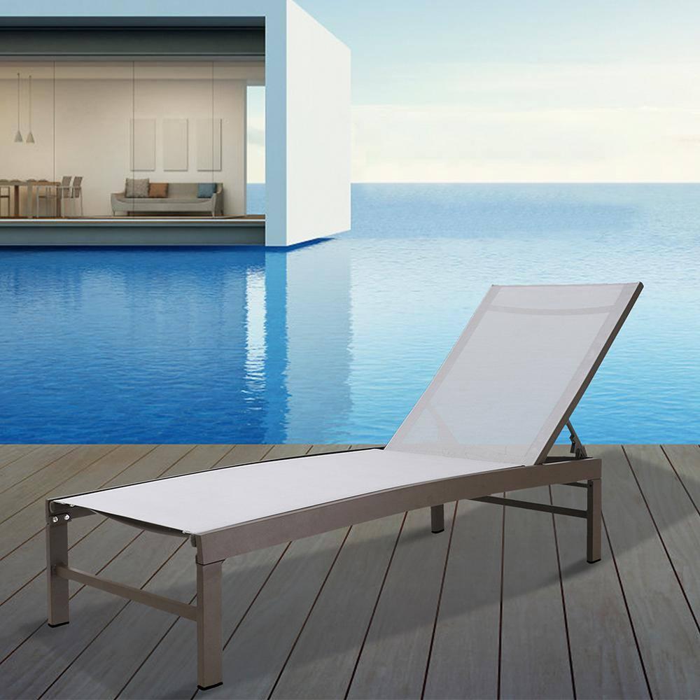 Crestlive Products Outdoor Pool Lounger Aluminum All-weather Adjustable Chaise Lounge Chair - See Picture Light Grey Fabric, Dark Grey Frame