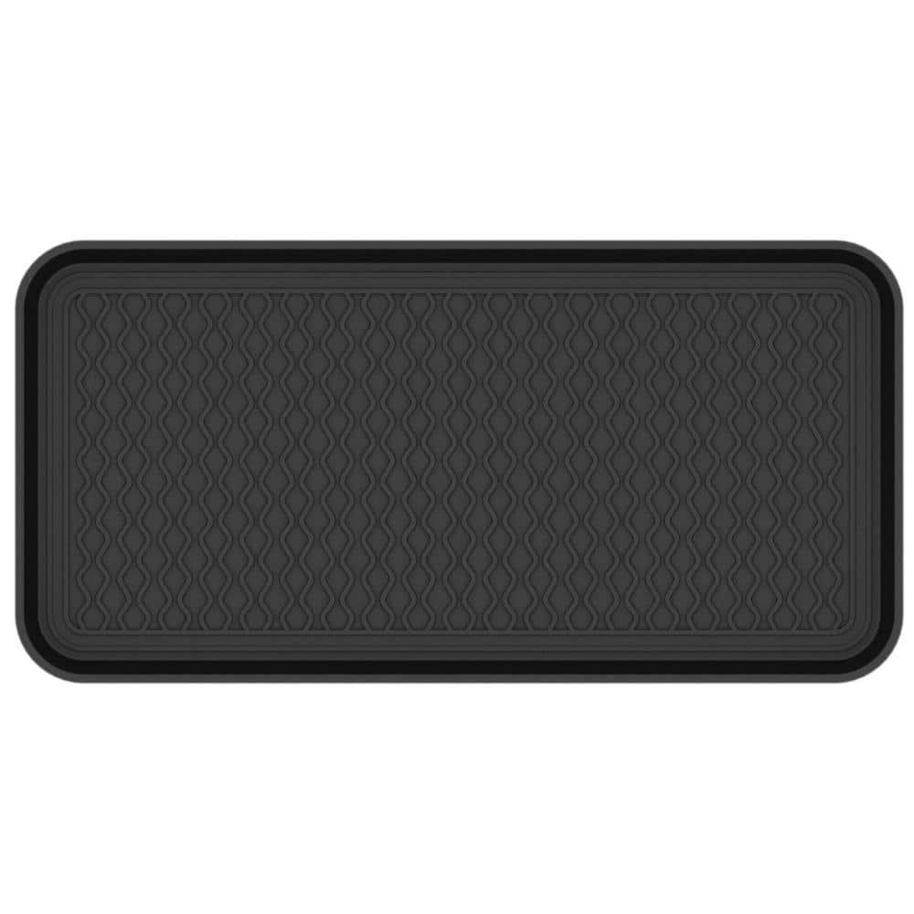 Ottomanson Easy Clean, Waterproof Indoor/Outdoor Rubber Boot Tray, 15" x 30", Black