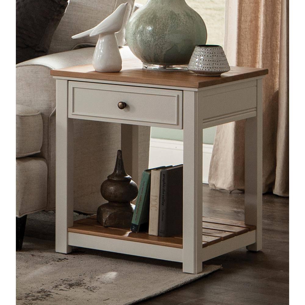 Savannah End Table Ivory with Natural Wood Top - Bolton Furniture