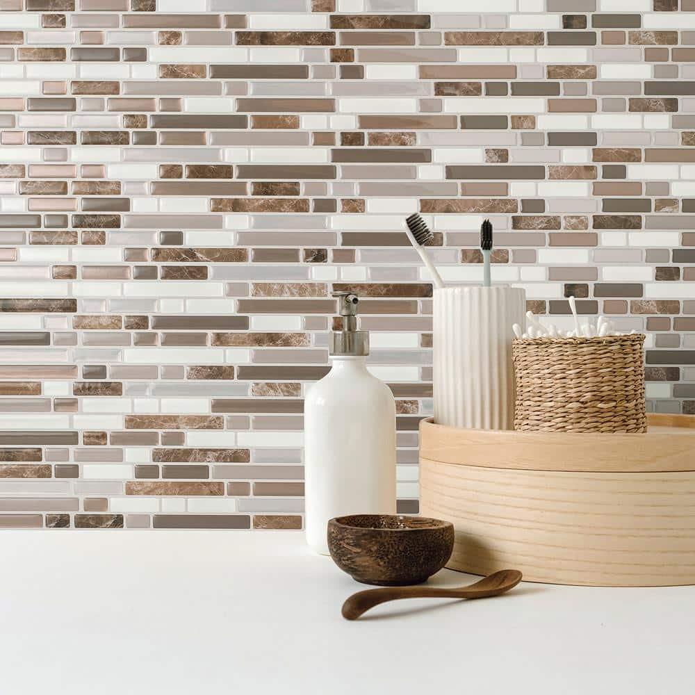 SMART TILES Peel and Stick Backsplash Tiles - 4 sheets of 10in x 10in - 3D Adhesive Peel and Stick Tile Backsplash for Kitchen, Bathroom, Wall Tiles