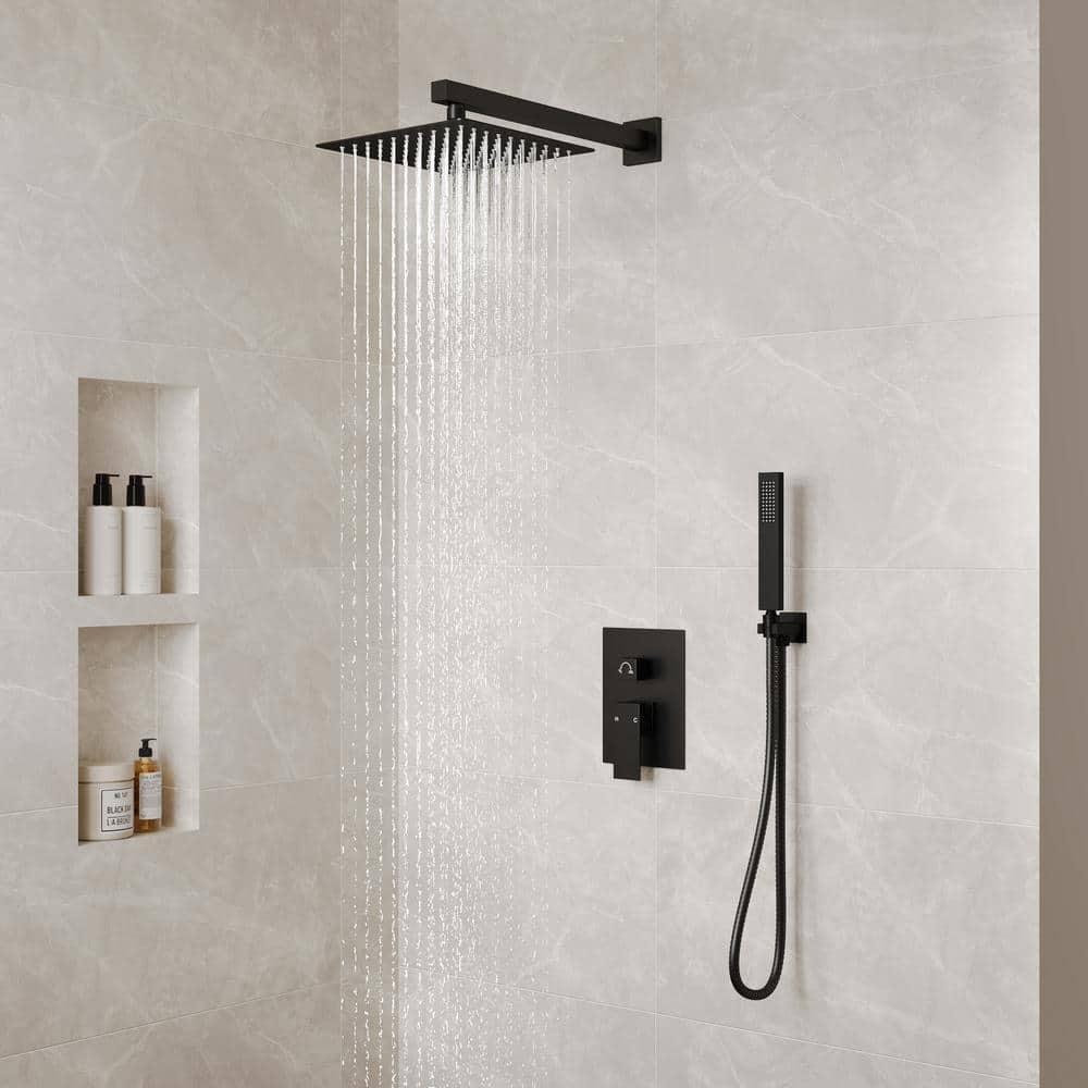 EVERSTEIN Shower Faucet Set 10 inch CUPC Shower System with Handheld Spray Wall Mounted Rain Shower Head Trim Kit with Upgraded Valve, Matte Black