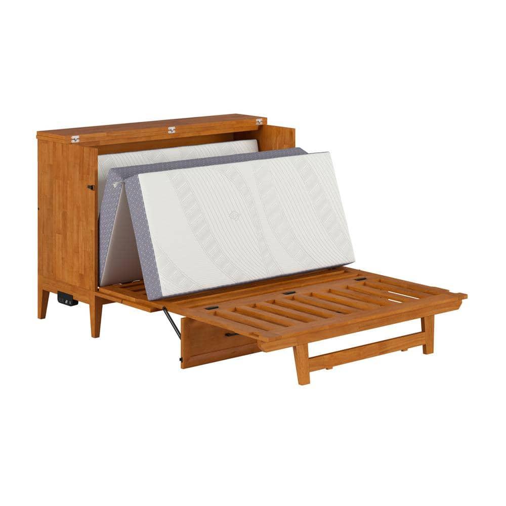 AFI Santa Fe Full Wood Murphy Bed Chest with Mattress and Built-in Charger, Light Toffee