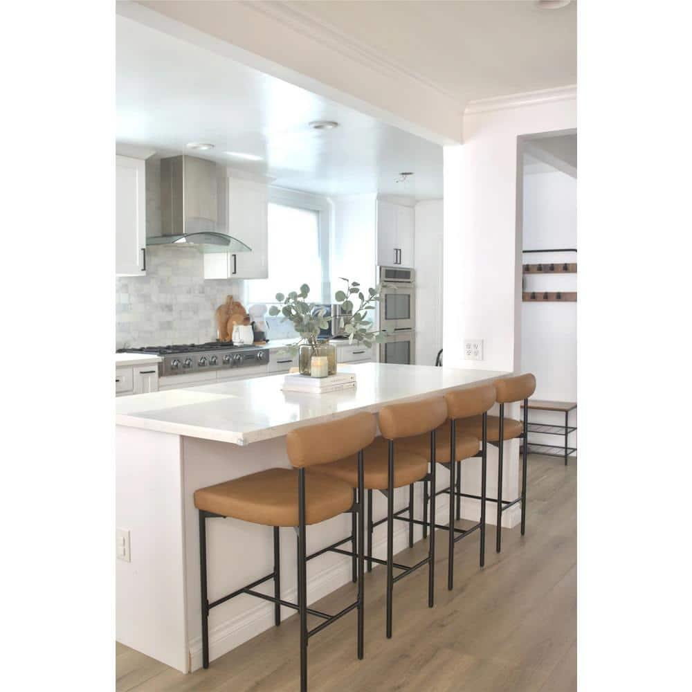 Nathan James Set of 4 Dahlia Counter Height Barstools Brown Faux Leather