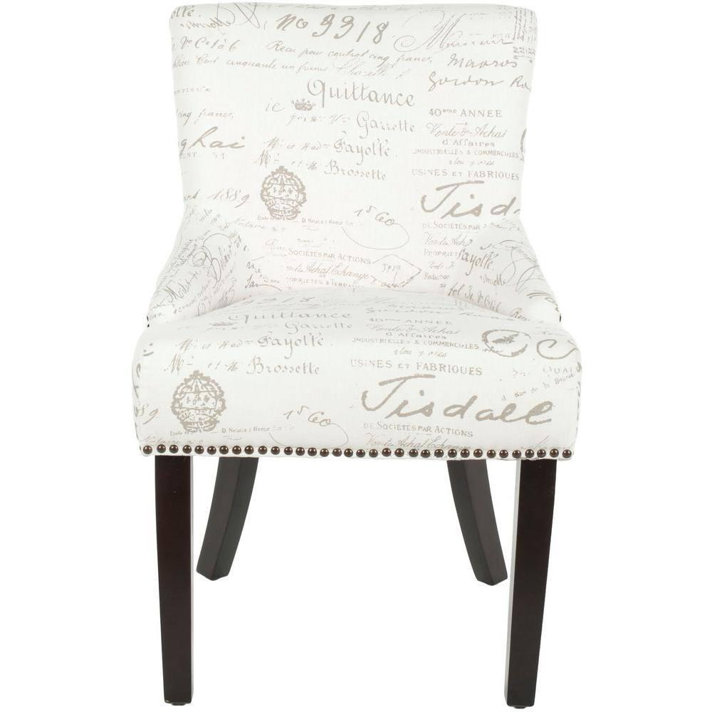 Lotus 19''H Side Chair (Set Of 2) with Brass Nail Heads - White/Grey - Safavieh