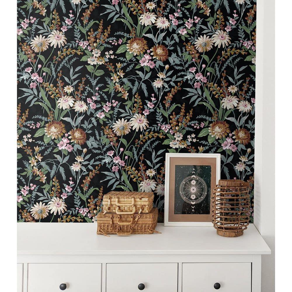 NextWall Vintage Floral Peel and Stick Wallpaper 20.5 in. W x 18 ft. L - Onyx