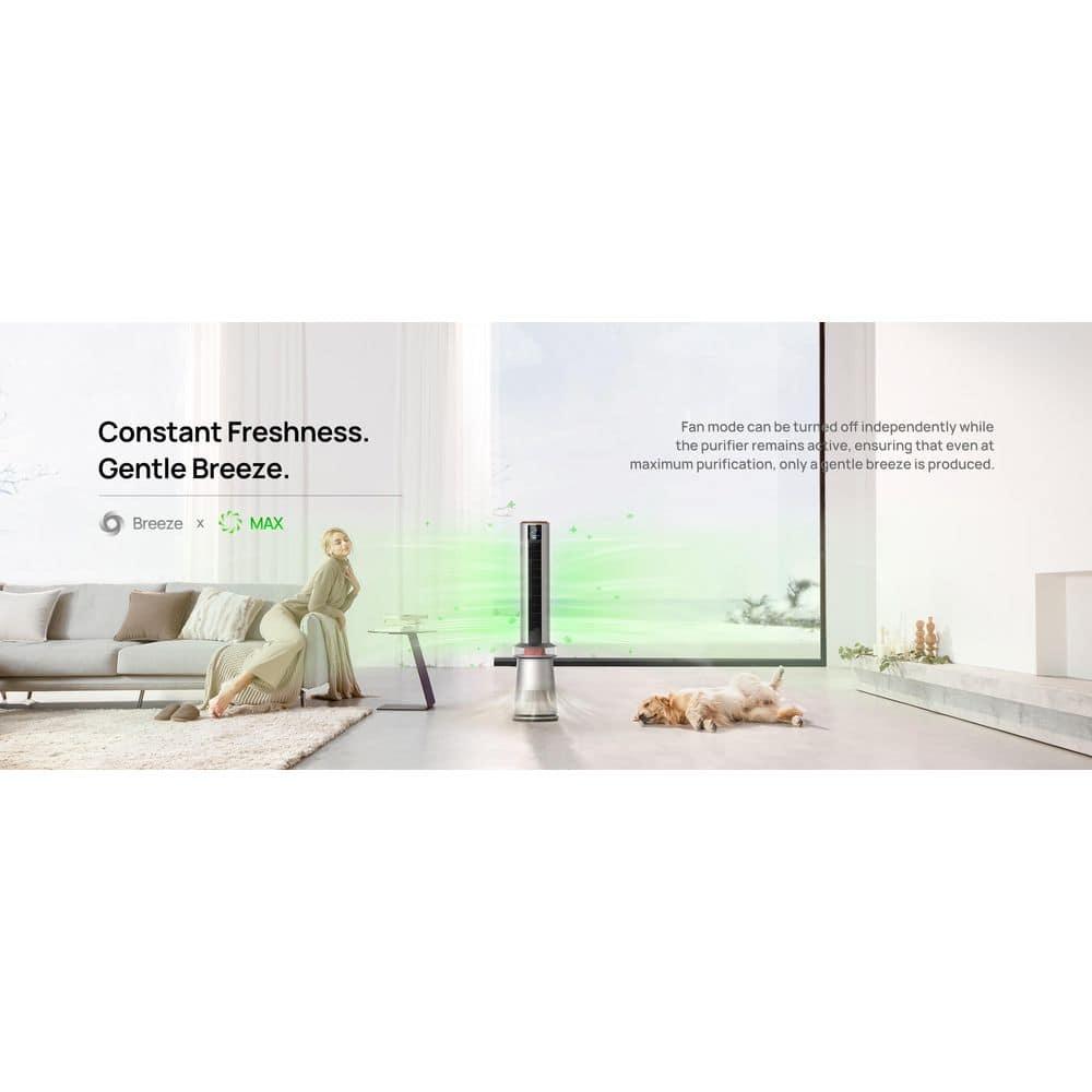 Air Purifier Tower Fan, 45 in. 2-in-1 Smart Fan, 27ft/s Velocity, 120°Oscillation, 24 H Timer, 25dB Low Noise, Silver