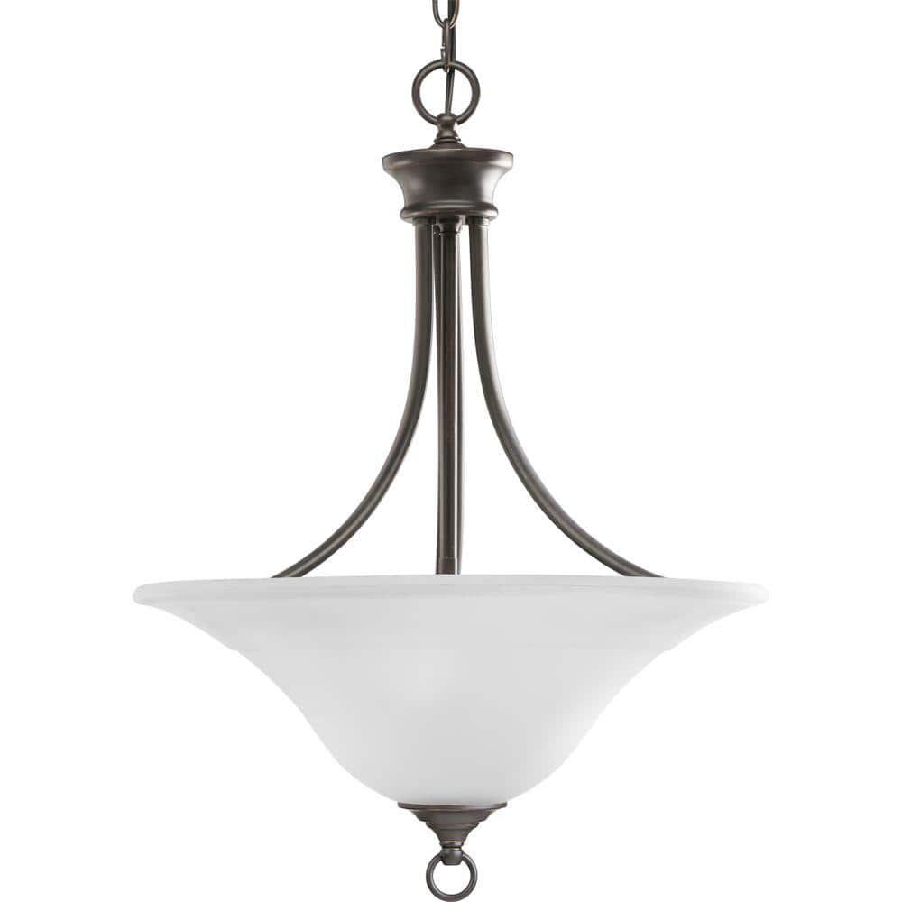 Progress Lighting Trinity Collection 3-Light Hall Foyer Fixture, Steel, Antique Bronze, Etched Glass Shade