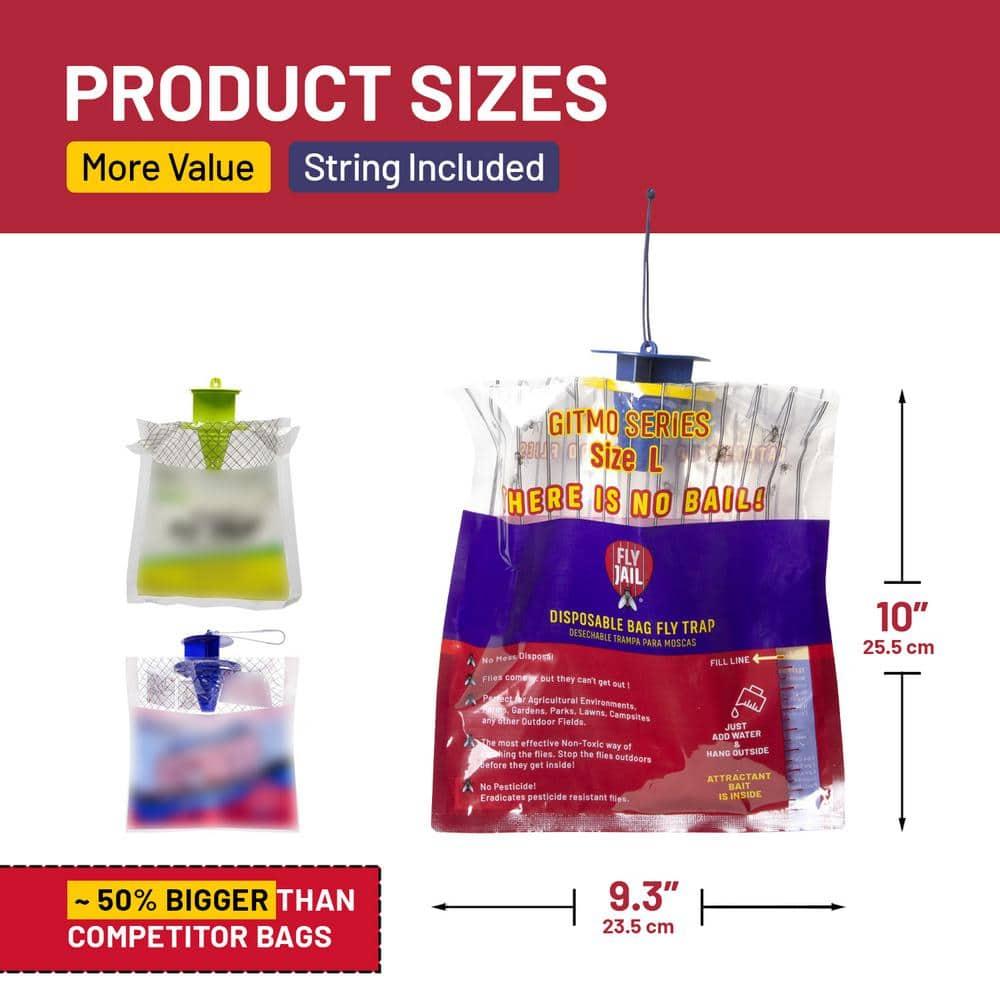 FLY JAIL Large Bags Disposable Outdoor Fly Trap Pre-Baited High-Capacity Fly Catcher 2 Pack
