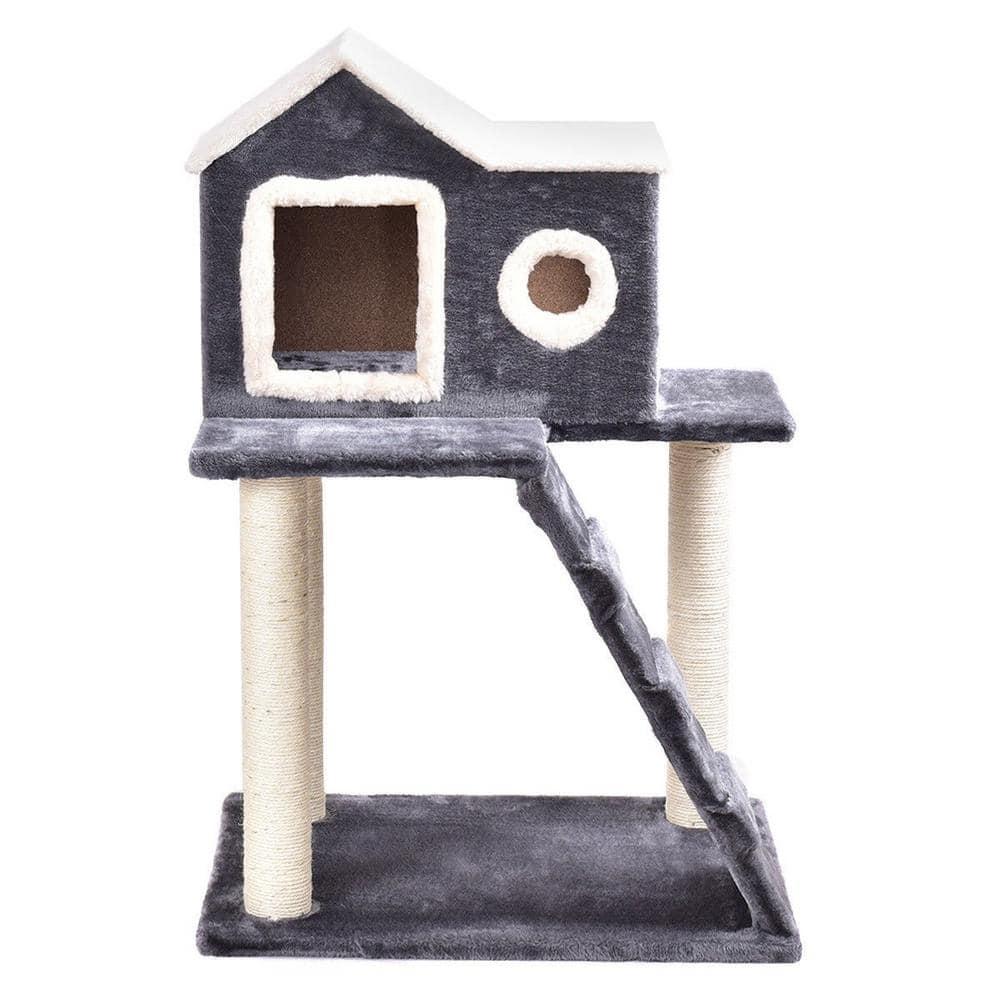 Gymax 35'' Modern Cat Tree 3-level Cat Condo Furniture w/ Openable Roof Sisal Scratching Posts