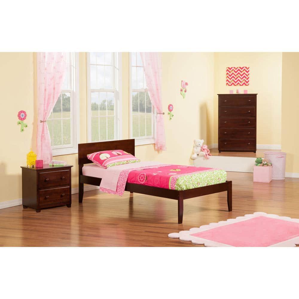 AFI Furnishings Orlando Twin Extra Long Platform Bed with Open Footboard and Turbo Charger in Walnut