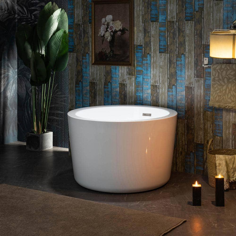 41'' x 41'' Freestanding Acrylic Round White Bathtub with Integrated Seat, Non-Slip Design