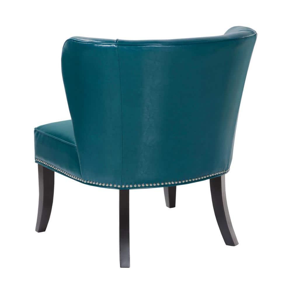Hilton Concave Back Armless Chair - Peacock Blue: Faux Leather Upholstery, Contemporary Style, Wood Legs