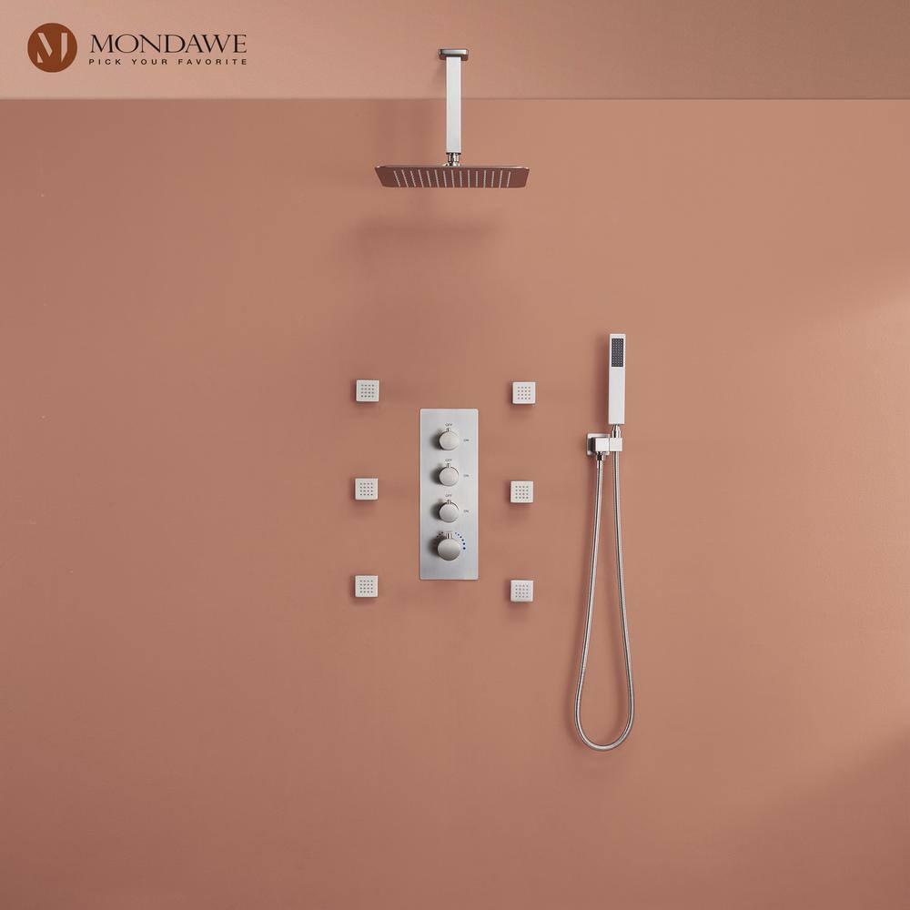 Herathena 3 Functions Ceiling Mounted Luxury Shower System with 6 Body Jets (Rough-in Valve Included)