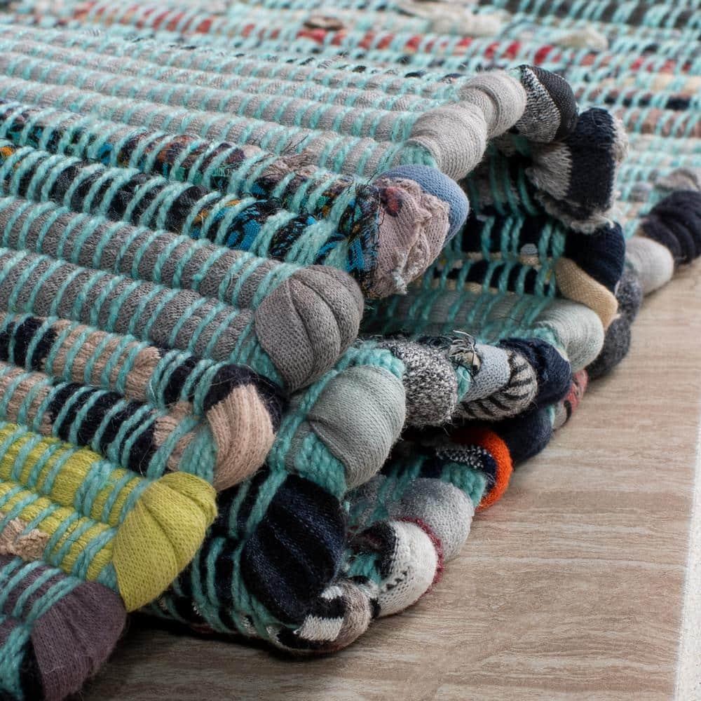 Rag Rug RAR127 Hand Woven Indoor Area Rug - Turquoise/Multi - 10'x14' - Safavieh.