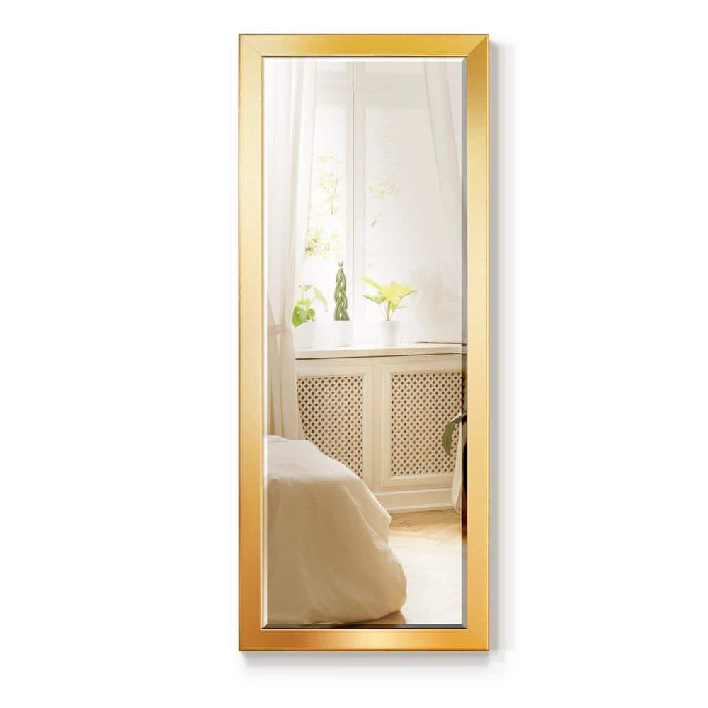 25 in. W x 61 in. H Framed Rectangle Beveled Edge Wood Full Length Mirror in Solid Gold