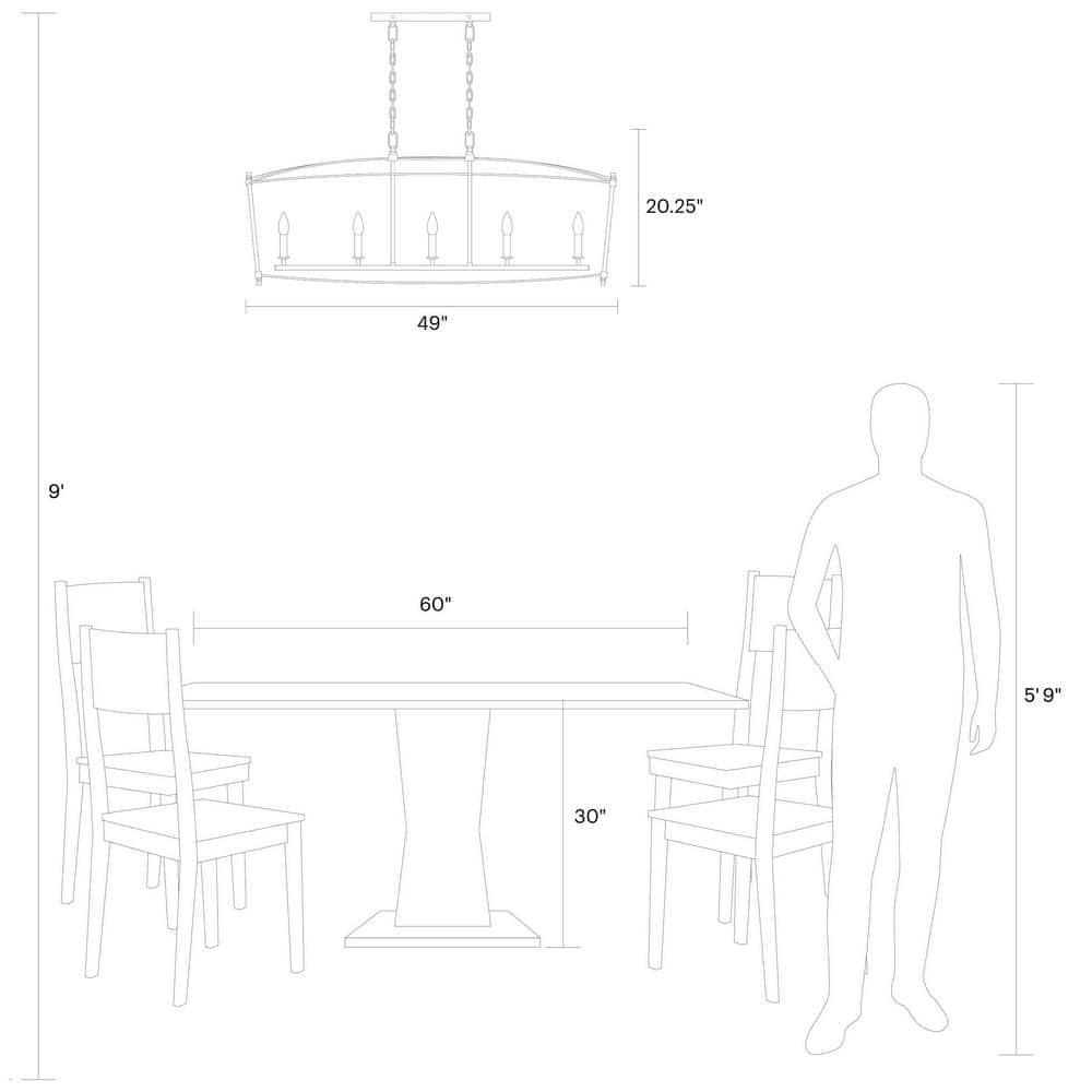 Thayer Smith Steel 5-Light Candelabra Linear Chandelier