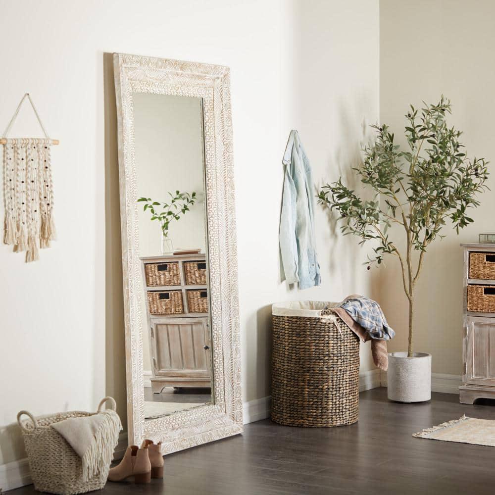 Deco 79 Wood Floral Room Wall Mirror Intricately Carved Entryway Mirror, Wall Mounted Mirror 36" x 3" x 71", Brown