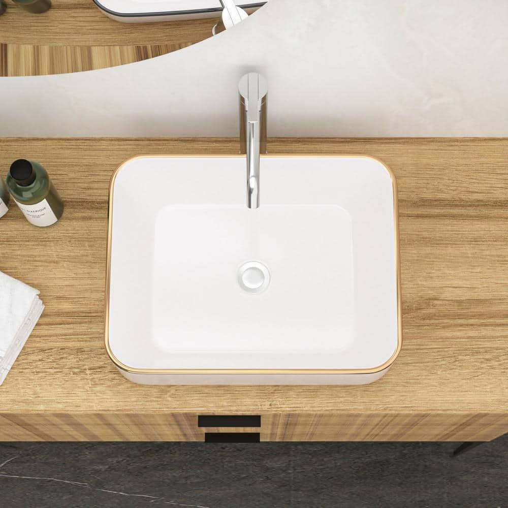 19 x 15 Inch Ceramic Rectangular Vessel Bathroom Sink Above Counter White Sink Bathroom Vessel Sink