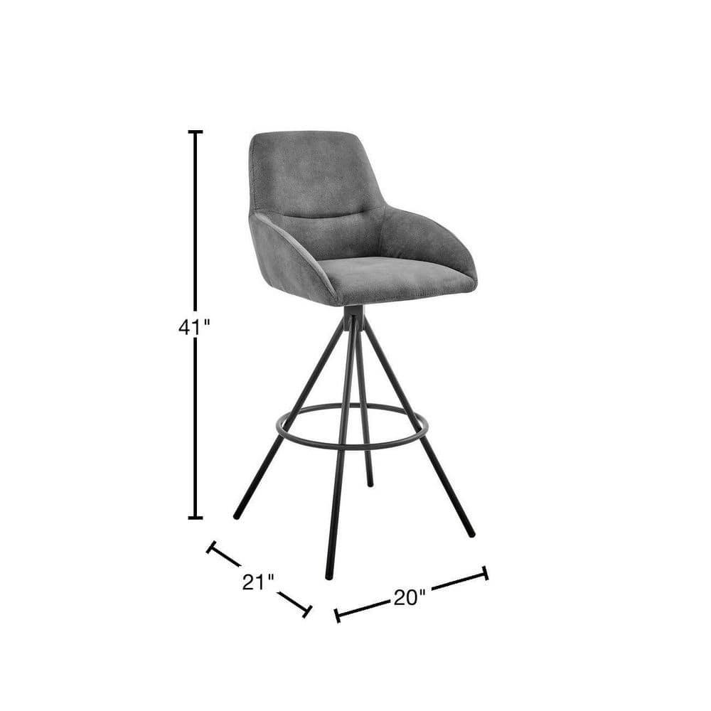 30" Odessa Barstool with Fabric Finish Black/Charcoal - Armen Living: Matte Metal Frame, Square Back