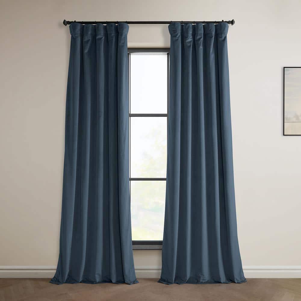 HPD Half Price Drapes London Blue Heritage Plush Velvet Room Darkening Curtains for Bedroom & Living Room Curtains (1 Panel), Window Curtains 108 inches long, Rod Pocket Curtains & Drapes, 50W X 108L