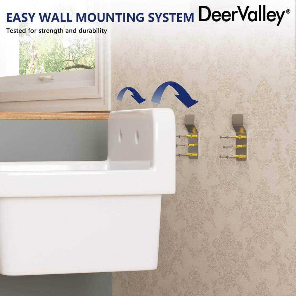 DeerValley 24"×19.7" Vitreous China Wall Mount Utility Sink Farm Style High Back Laundry Sink