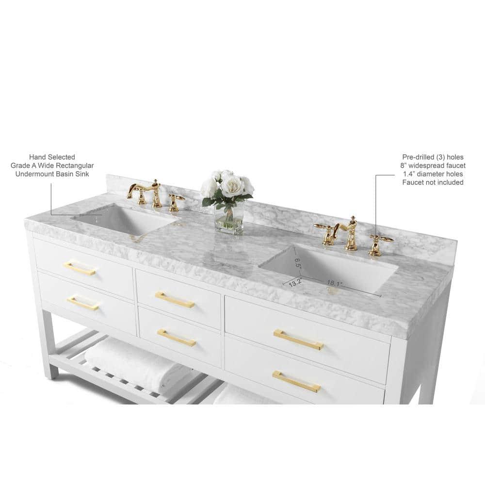 Ancerre Designs Elizabeth 72" Bathroom Vanity Set with Gold Hardware in White
