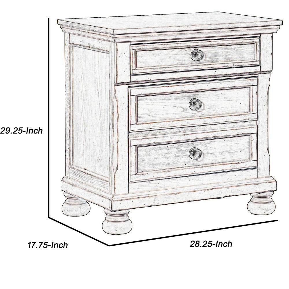 Cottage 2 Drawer Nightstand with Molded Details & Bun Feet, Antique White
