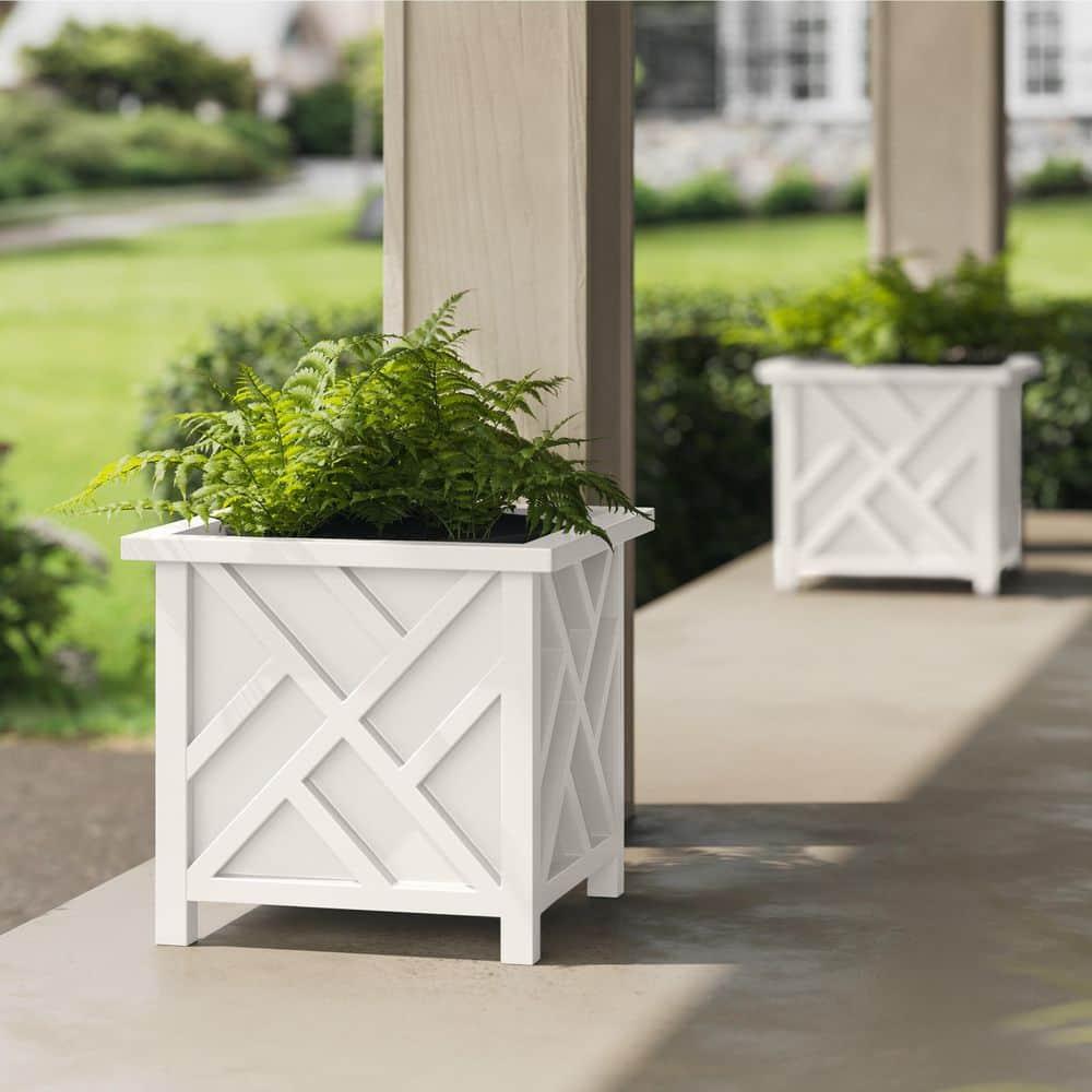 Pure Garden 15.5" Lattice Planter Box, White