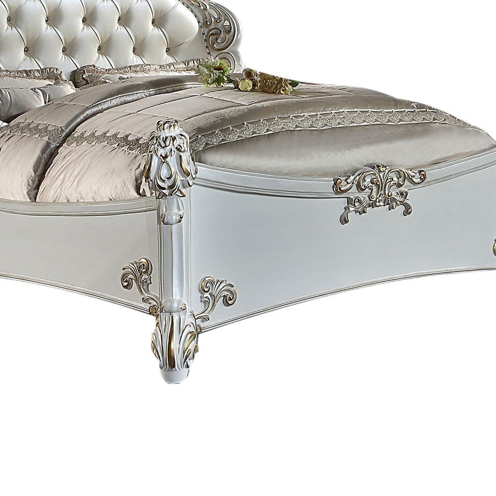 94" Queen Bed Vendome Synthetic Leather, Carved Wood Detail - Acme Furniture
