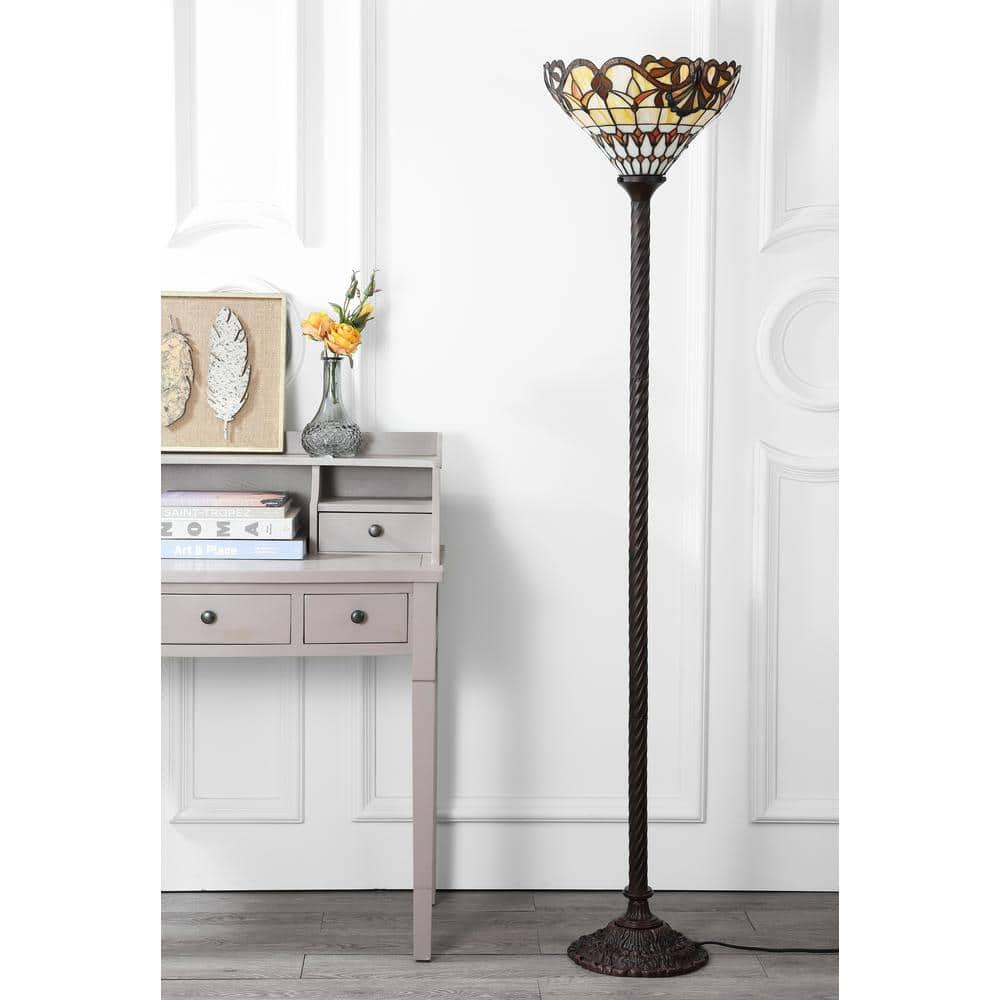 JONATHAN Y JYL8003A Davis Tiffany-Style 70" Torchiere LED Floor Lamp, Traditional for living room, dinning room, bedroom, office Bulb Included, Bronze