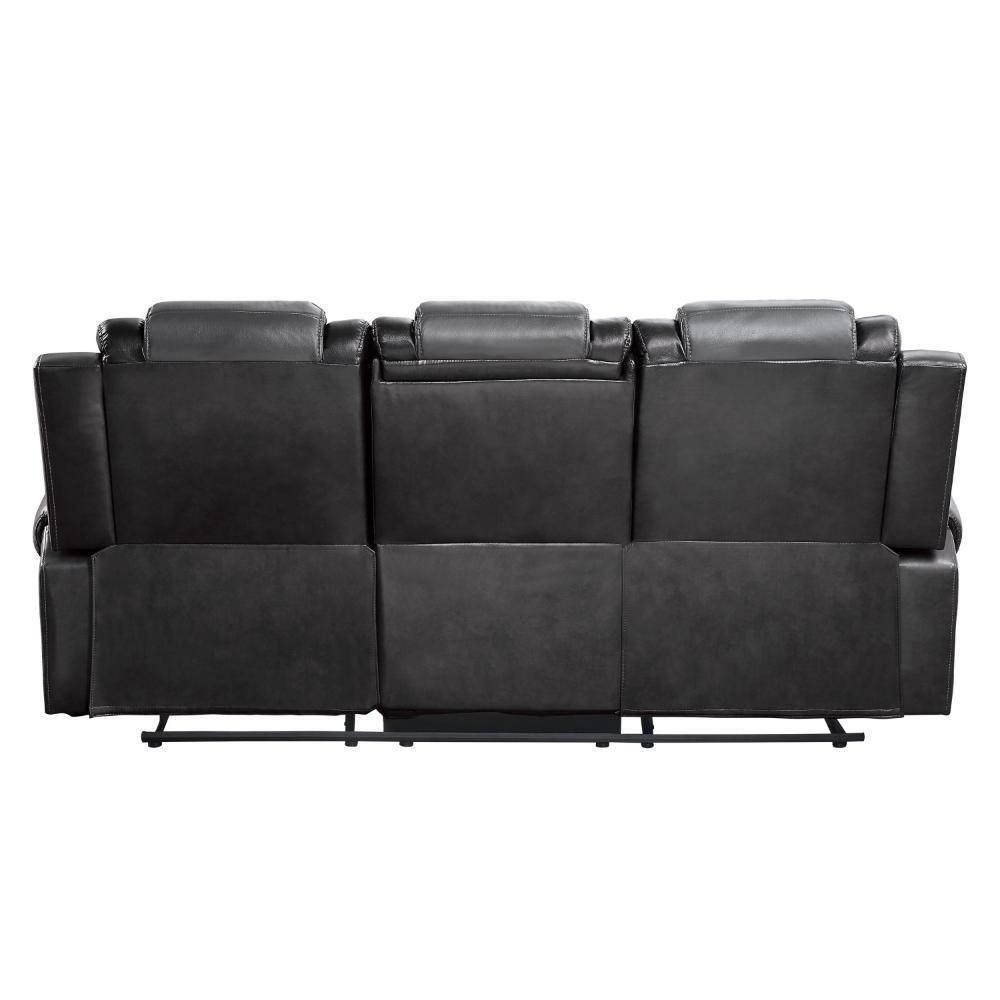 Istro 86 Inch Dual Manual Recliner Sofa, Drop Table, Gray Faux Leather