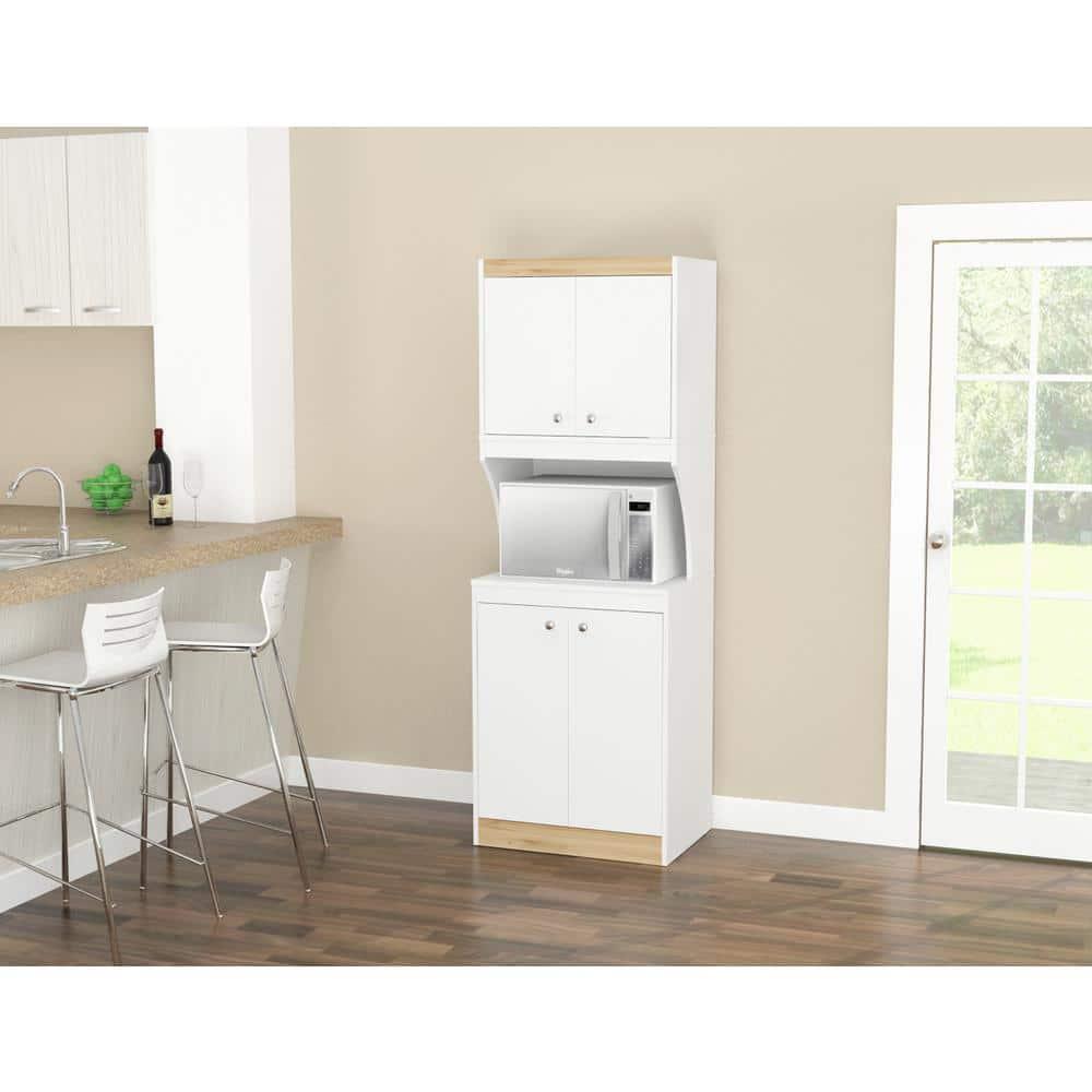 Inval Galley Laminate 4-Door 4-Shelf Kitchen Microwave Cabinet 24"W, White