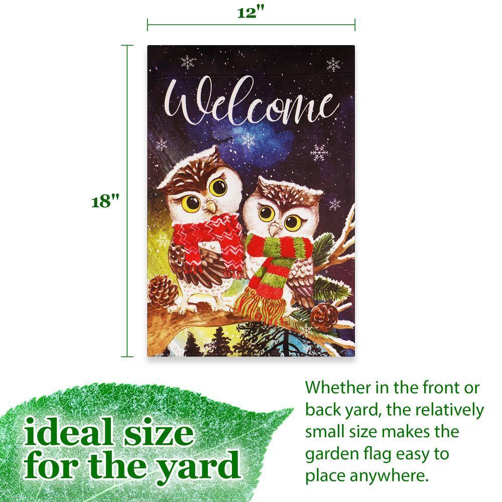 G128-12"x18" Double-Sided Christmas Garden Flag Winter Outdoor Flag Decor, Welcome Cozy Owls Scarves