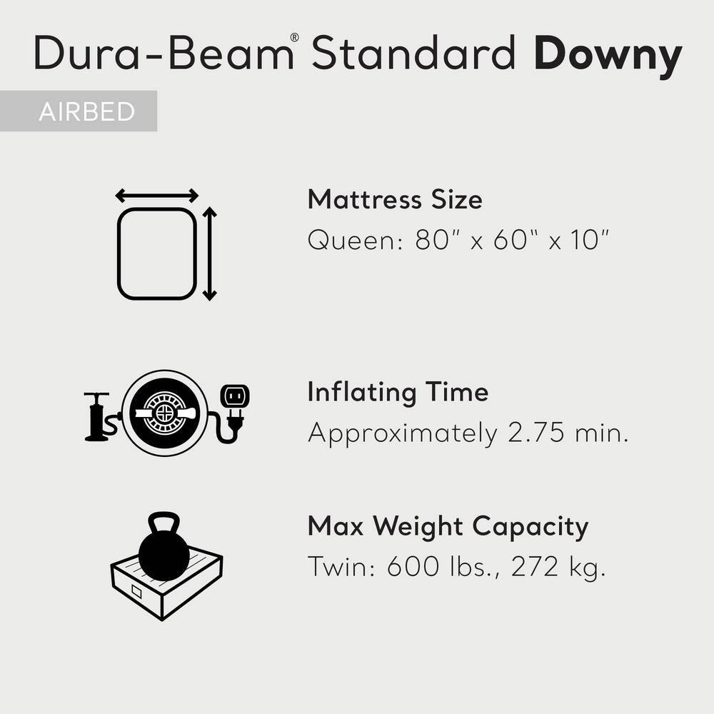 Intex 80 x 60 x 10 Inch Dura-Beam Fiber-Tech Vinyl Standard Downy Air Mattress with Plush Top and 2-in-1 Valve, Queen (Pump Not Included)