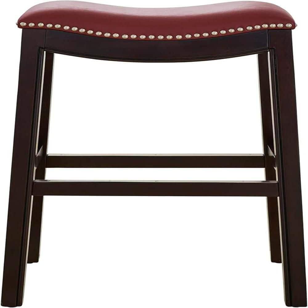 New Ridge Home Goods Julian 30" Faux Leather and Wood Barstool in Red/Espresso