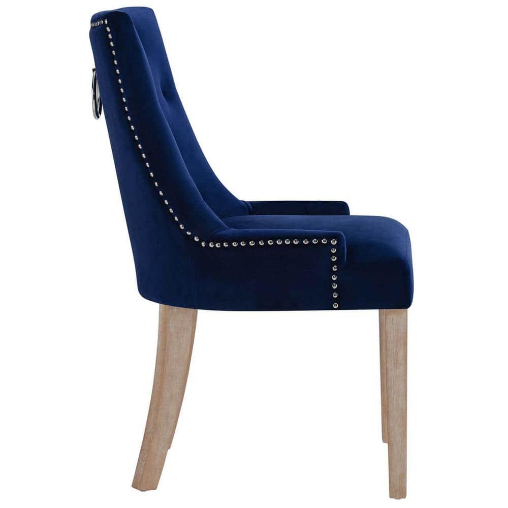 Modway Pose Tufted Performance Velvet Upholstered Dining Chair with Nailhead Trim in Navy