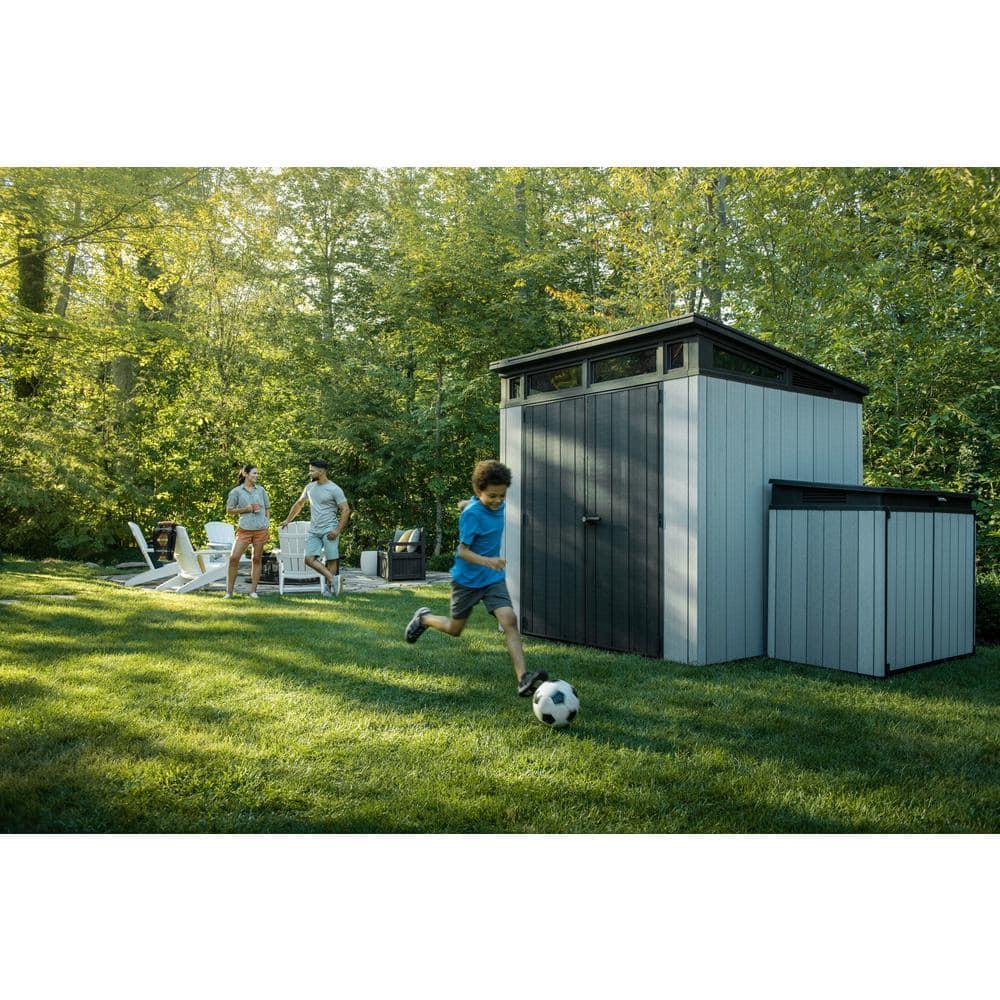 Keter Artisan 7x7 ft. Modern Durable Resin Outdoor Storage Shed With Floor and Double Doors for Garden Patio Furniture and Tools, Grey