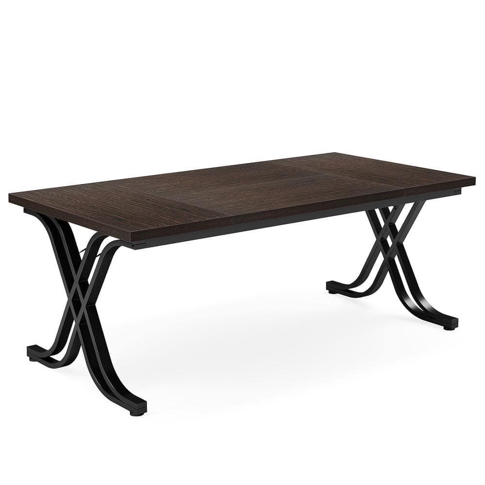 Tribesigns 63 Inch Executive Desk, Large Office Computer Desk with Thick Wooden Tabletop and Metal Frame, Modern Simple Workstation Writing Table Study Desk for Home Office, Walnut Brown