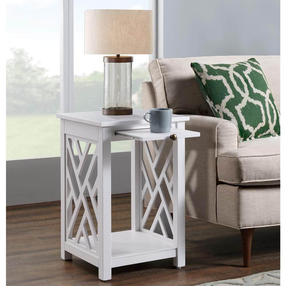 Alaterre Furniture Coventry Wood End Table with Tray and Bottom Shelf, Modern Accent Furniture, White