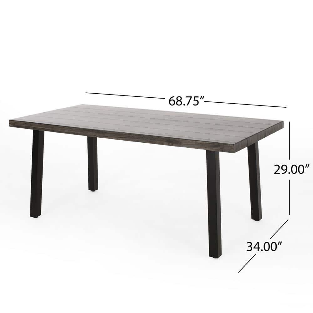 Noble House Pointe 68.75" Aluminum Patio Dining Table in Gray and Black