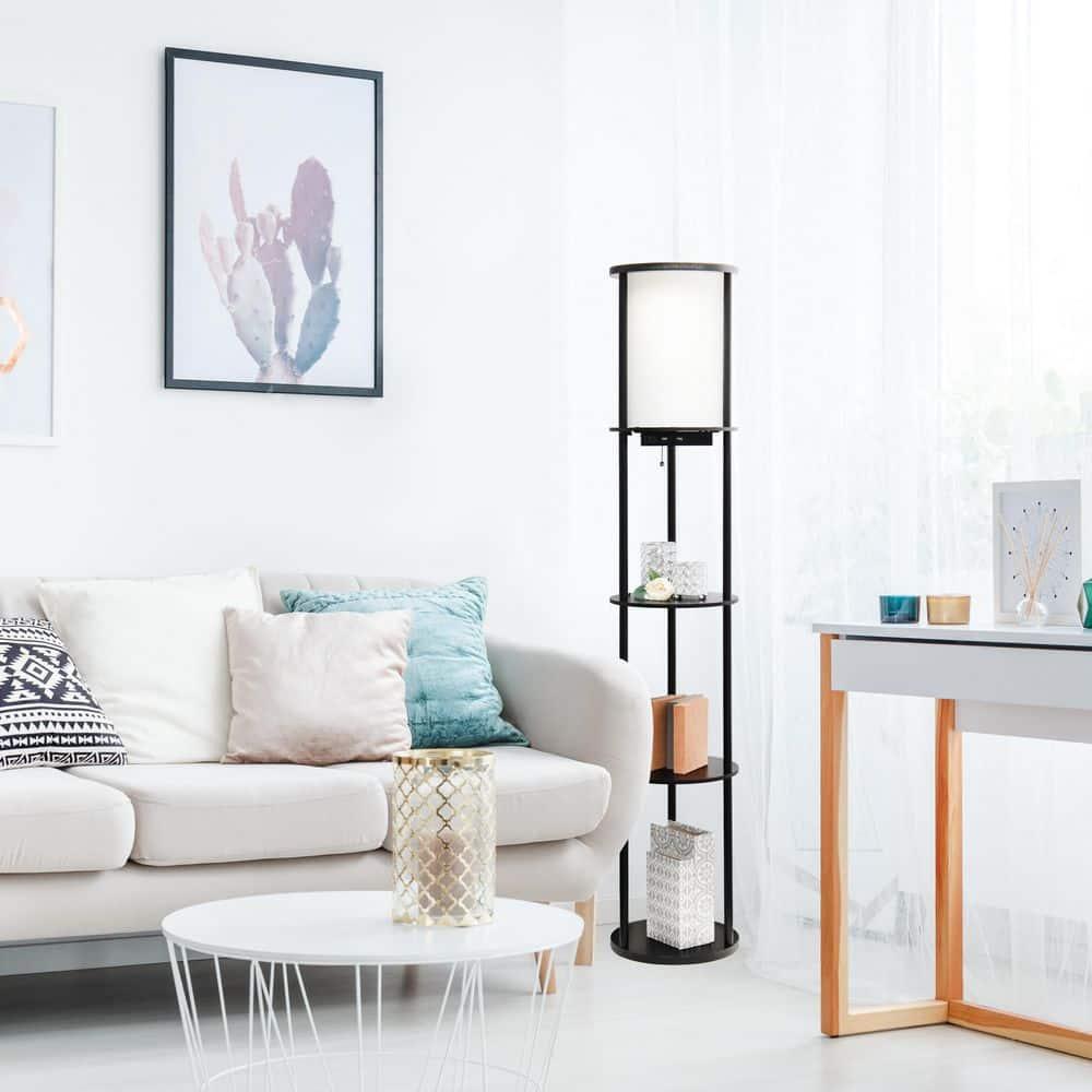 62.5" Round Modern Shelf Etagere Organizer Floor Lamp with Charging Station - Simple Designs