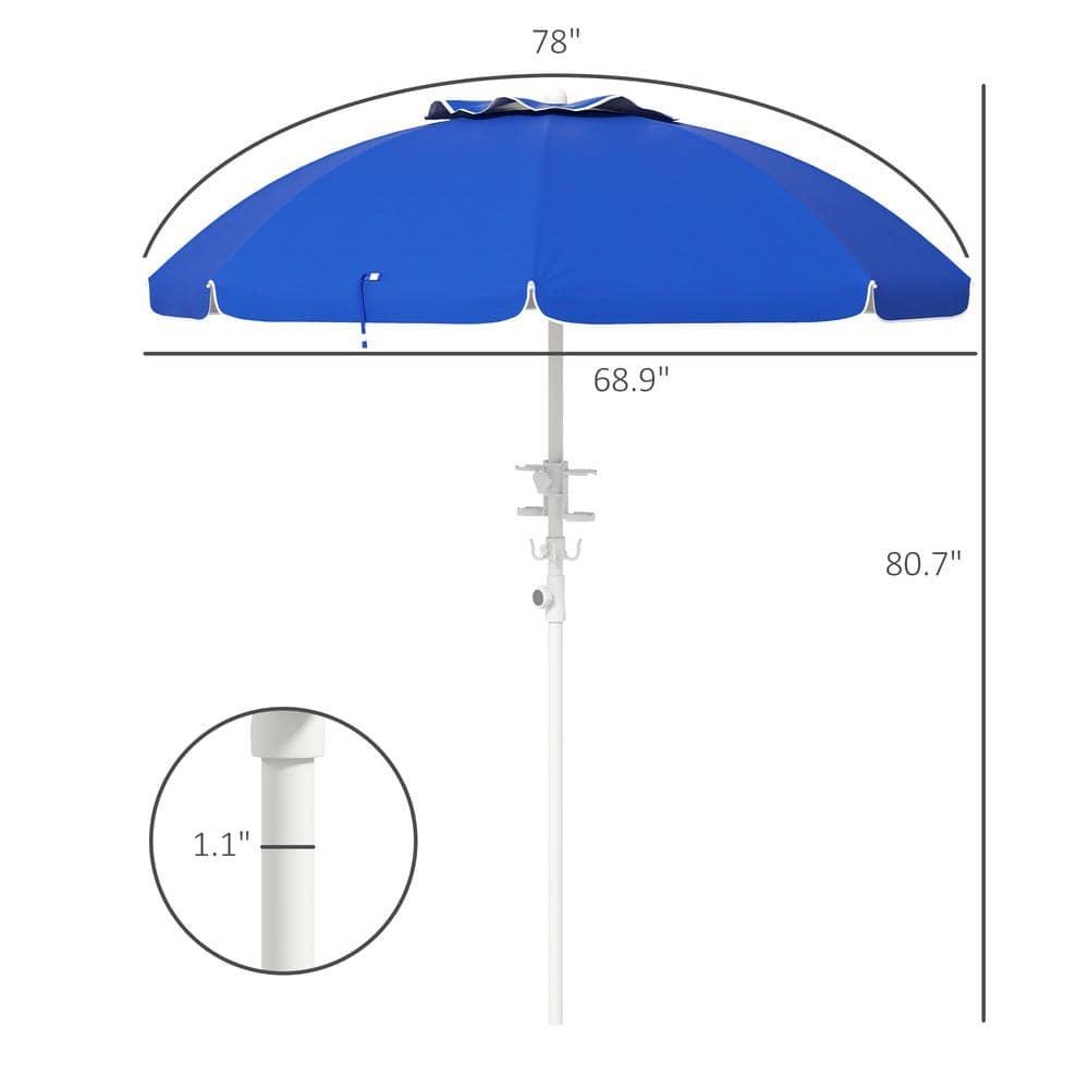 Outsunny 5.7' Beach Umbrella with Cup Holders, Hooks, Vented Canopy, Portable Outdoor Umbrella, Blue