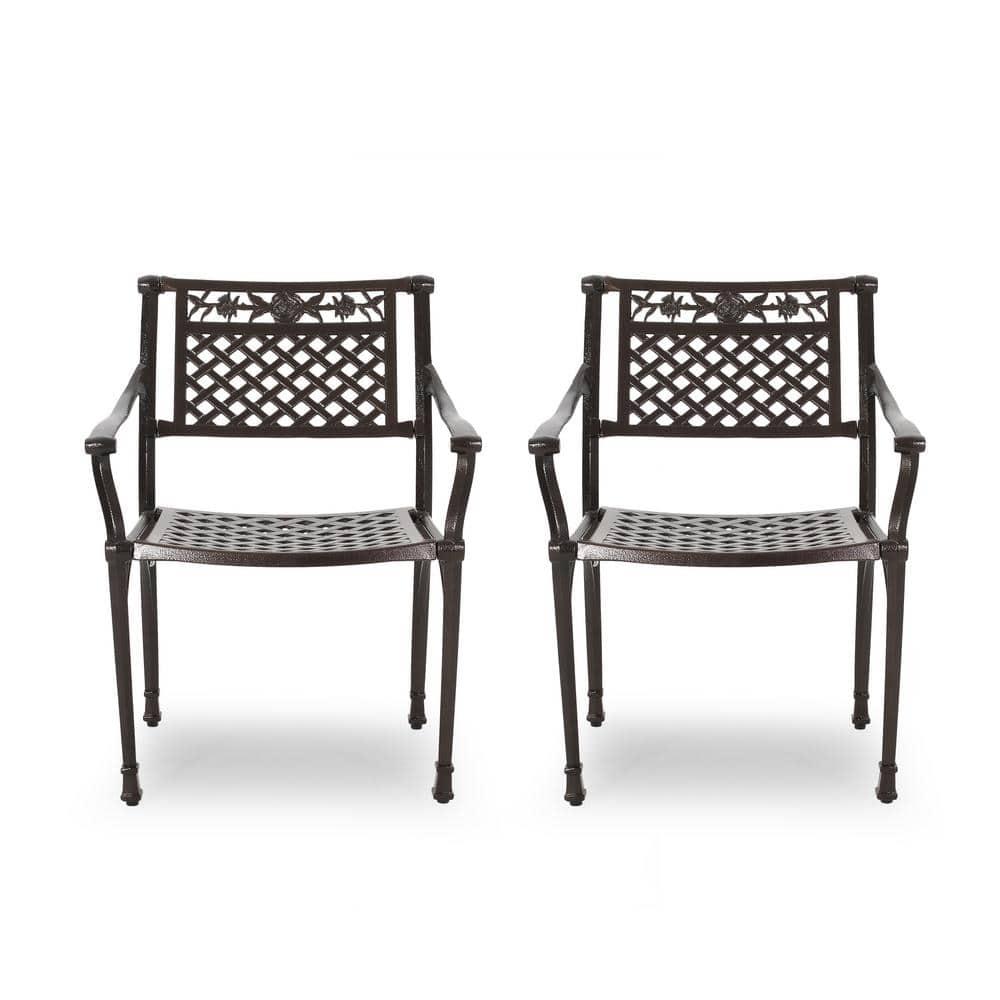 Noble House Ridgecrest Aluminum Patio Dining Arm Chair in Bronze (Set of 2)