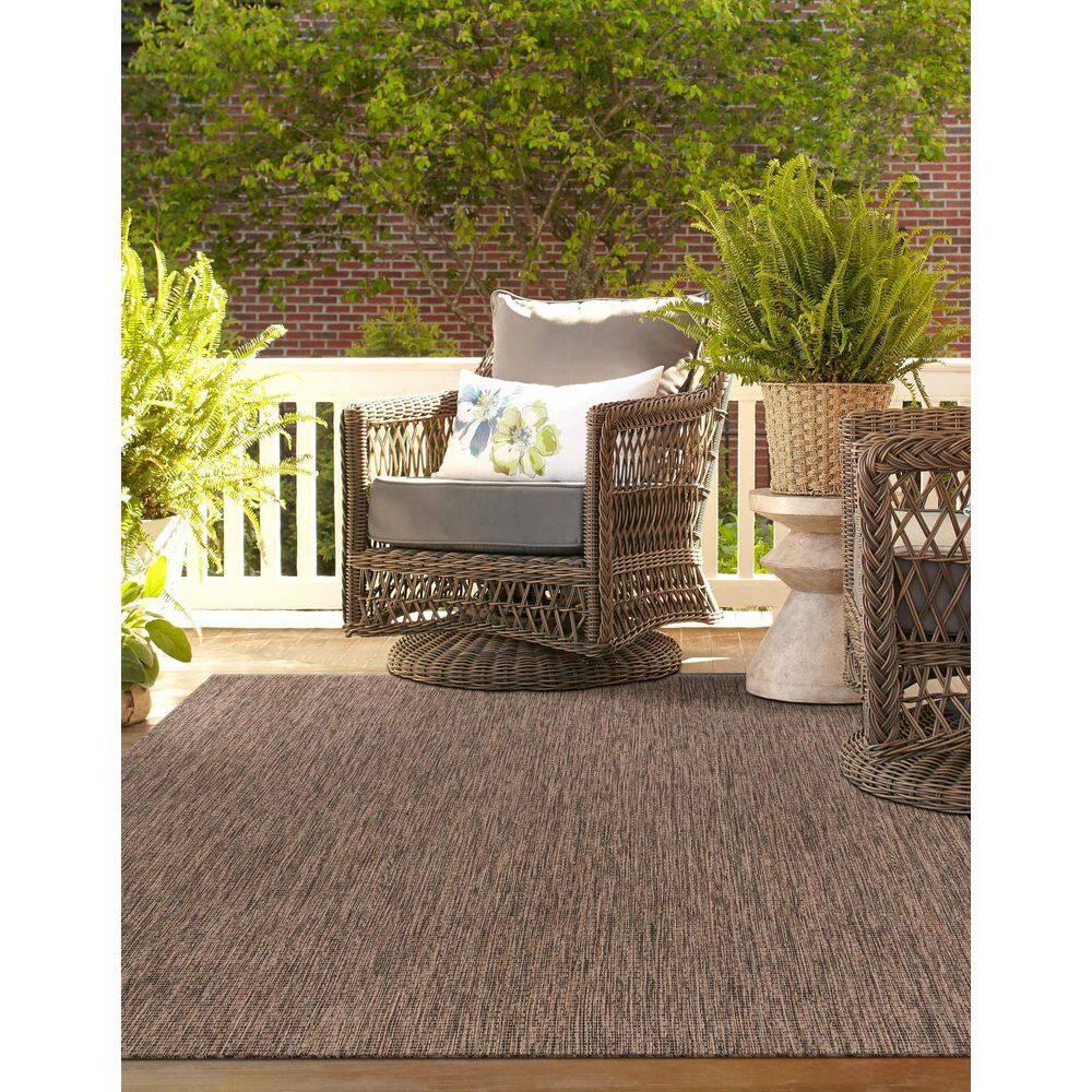 Unique Loom 9' 0 x 12' 0 Rectangle Indoor/Outdoor Solid Light Brown Area Rug