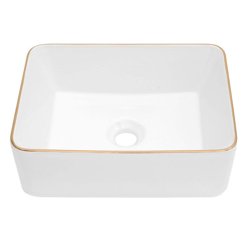 19 x 15 Inch Ceramic Rectangular Vessel Bathroom Sink Above Counter White Sink Bathroom Vessel Sink
