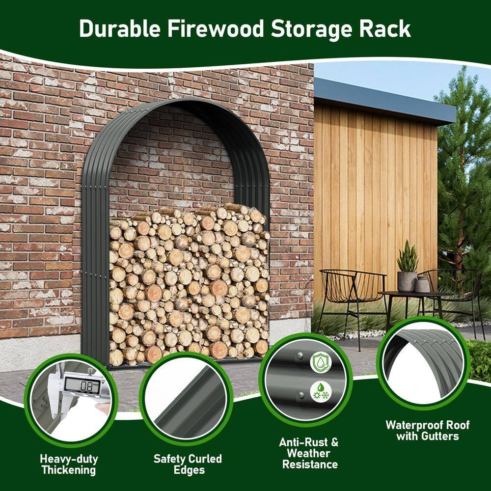 TRAMULL Heavy Duty Log Holder Galvanized Steel Firewood Storage with Assembly Kit